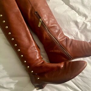 Michael Kors Cognac Leather Knee-High Boots With Studs & Zip Women’s 8.5